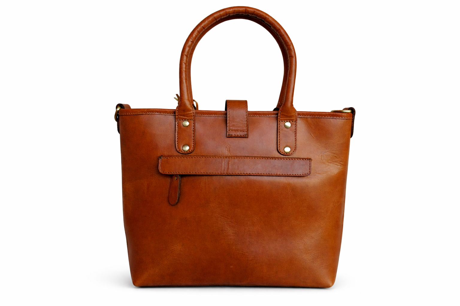 Cognac Tan Leather Tote Ladies Bag