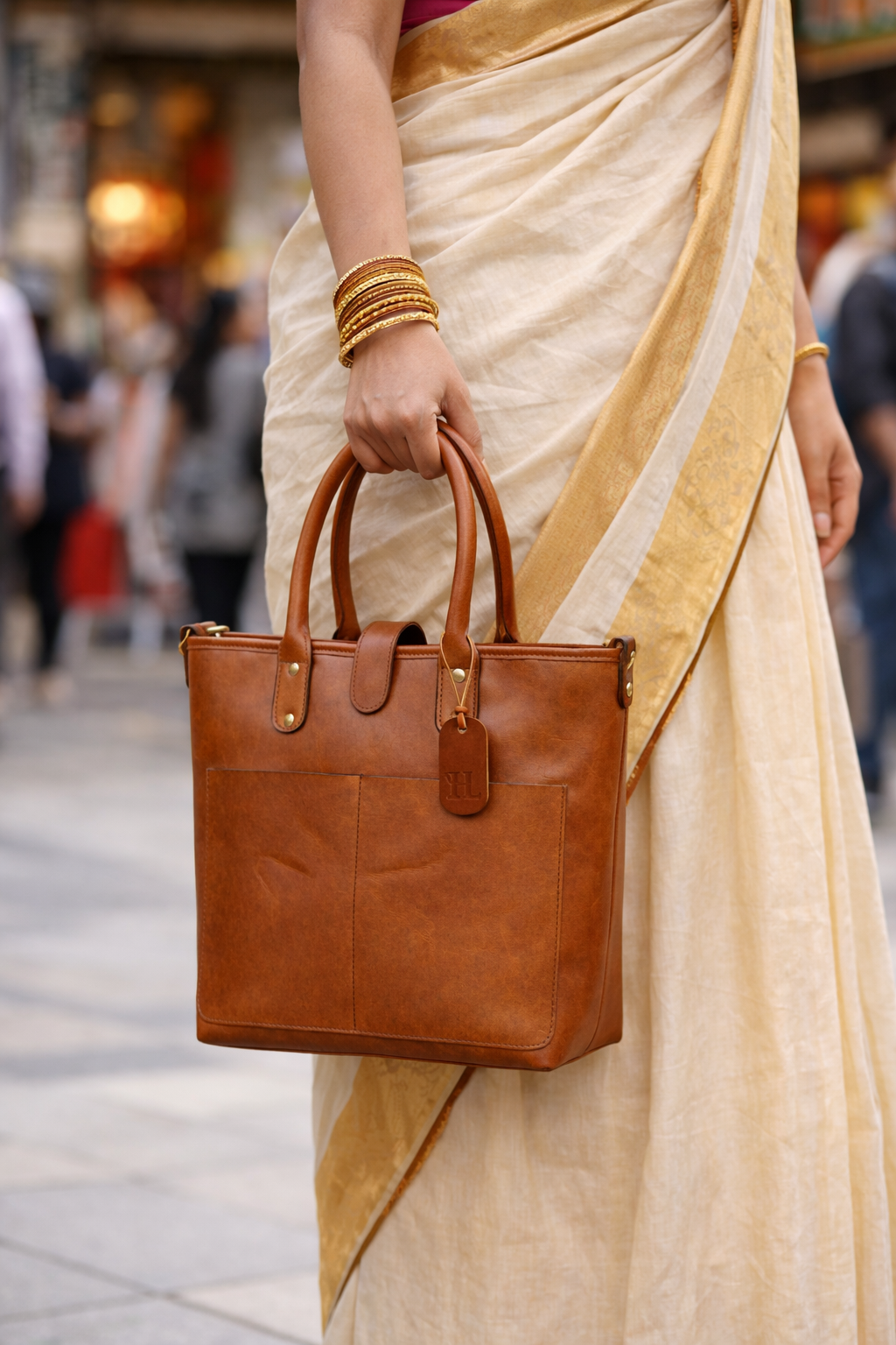 Cognac Tan Leather Tote Ladies Bag