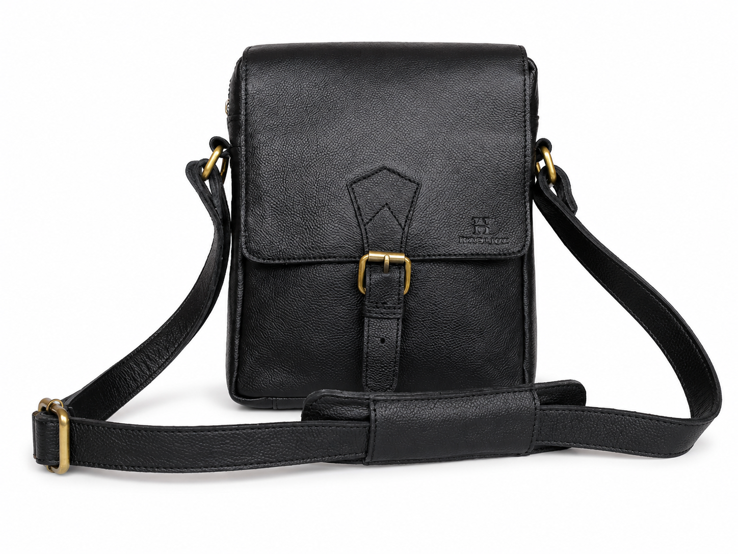 Classic Black Leather Crossbody Sling/Messenger Bag