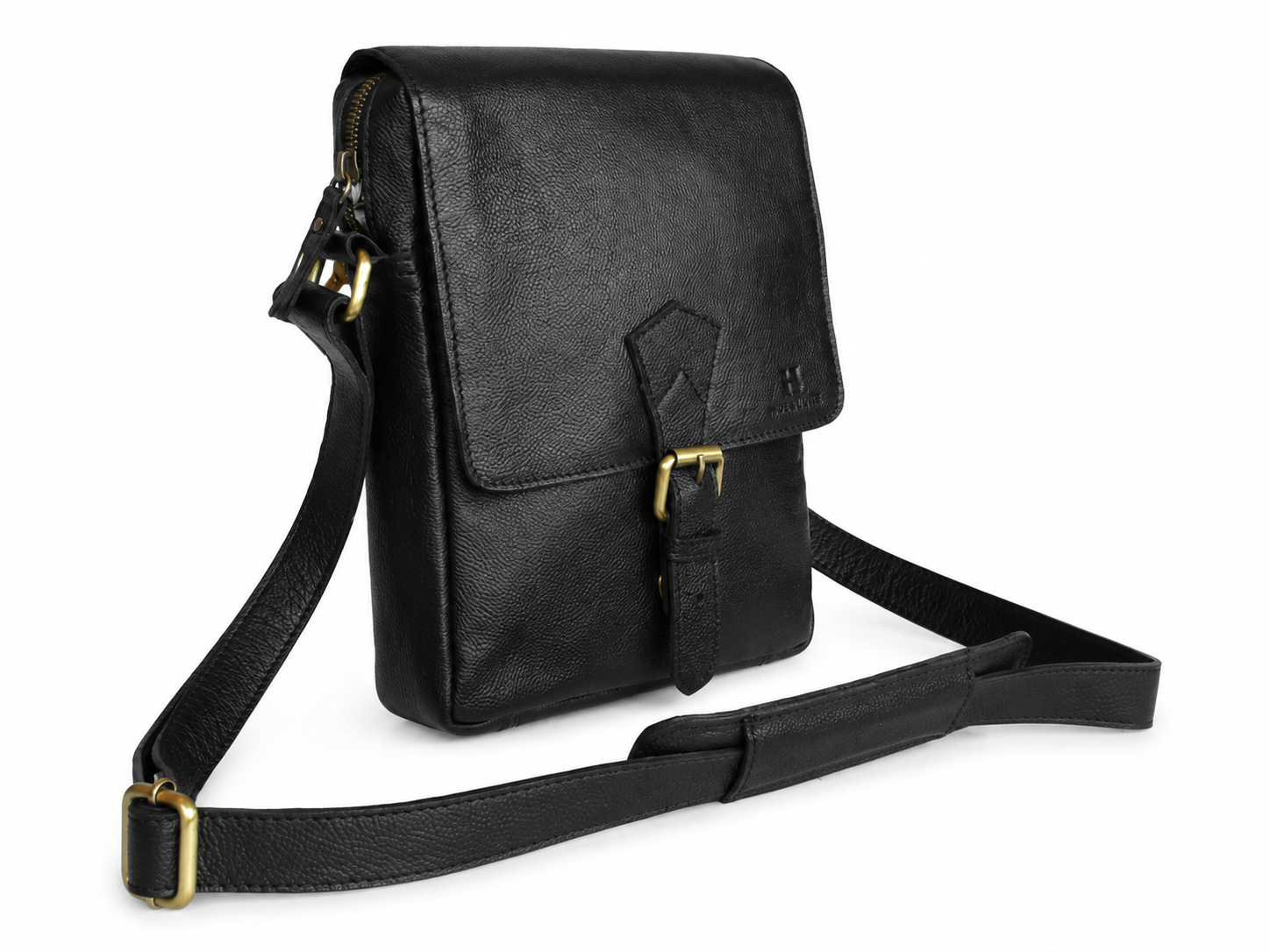 Classic Black Leather Crossbody Sling/Messenger Bag