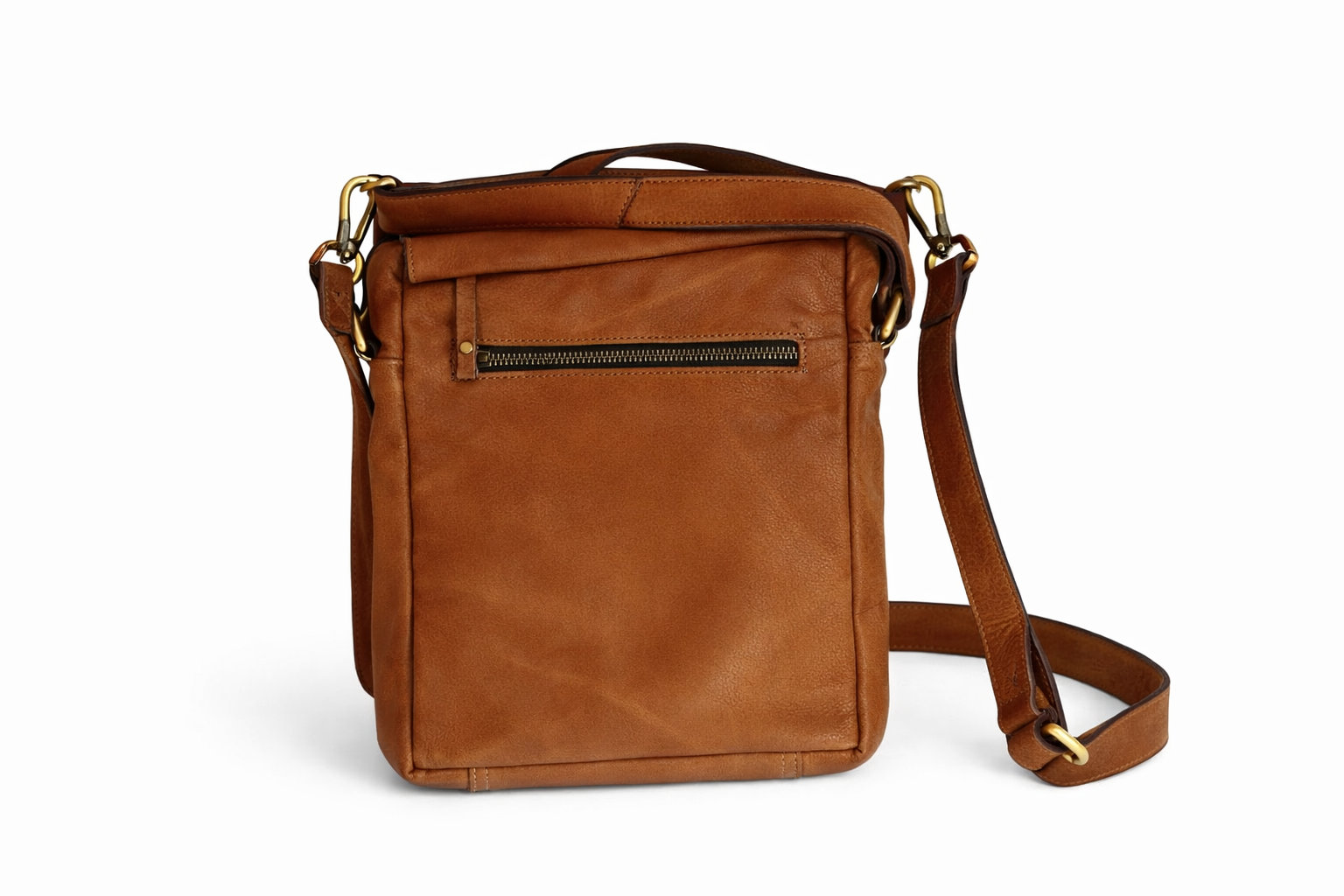 Vintage Chestnut Brown Leather Crossbody Sling/Messenger Bag