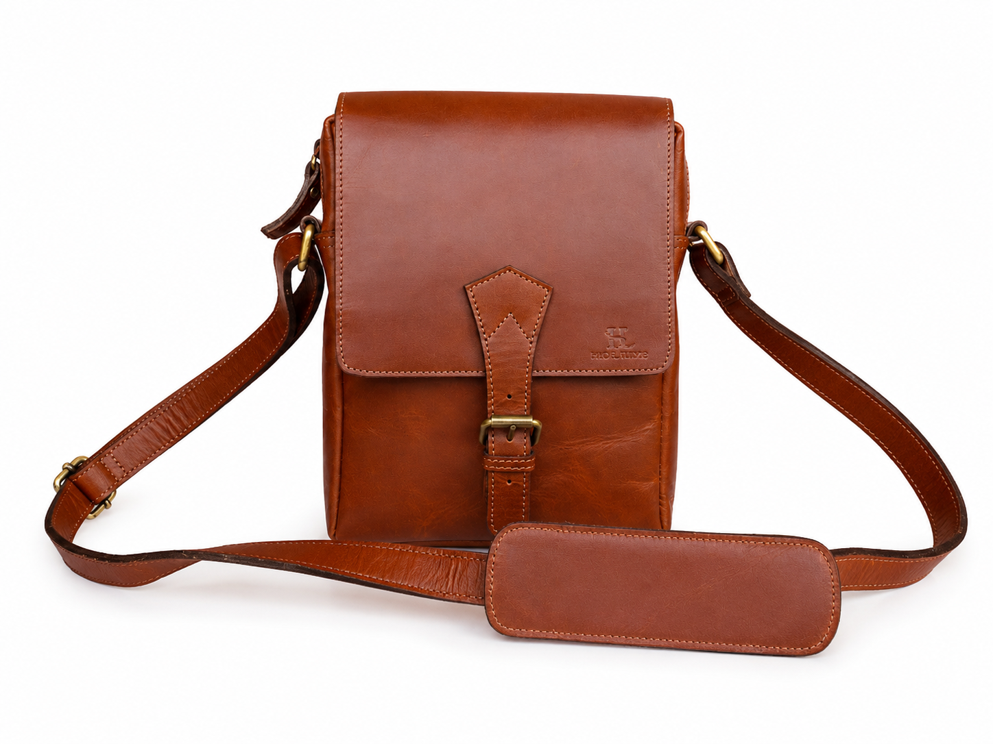 Cognac Tan Leather Crossbody Sling/Messenger Bag
