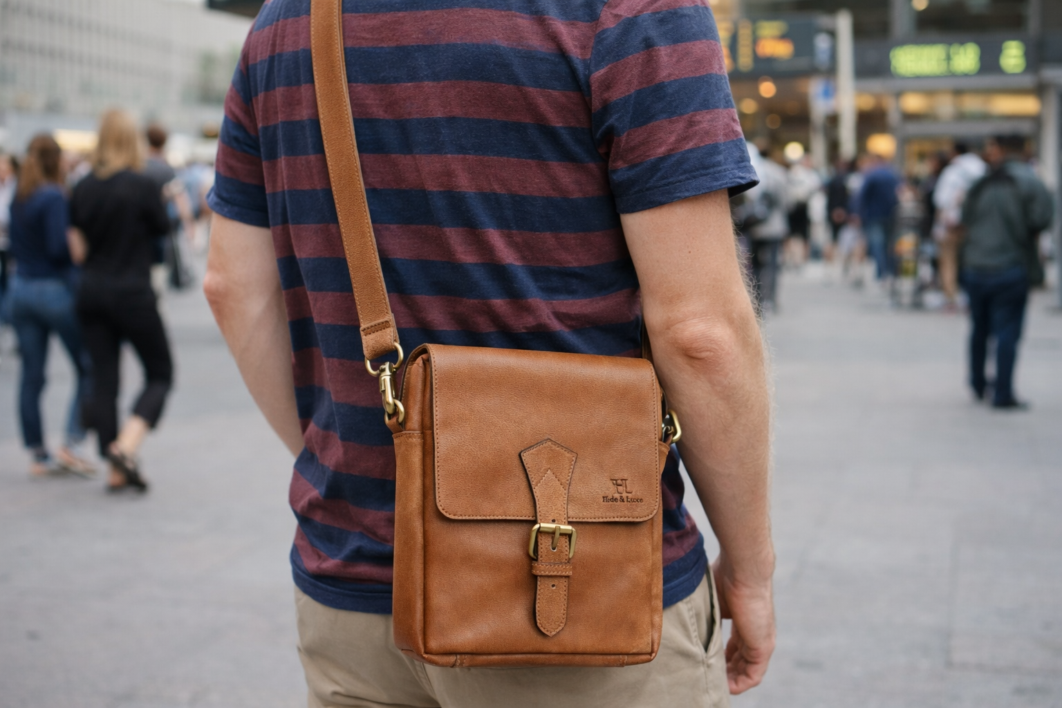 Vintage Chestnut Brown Leather Crossbody Sling/Messenger Bag