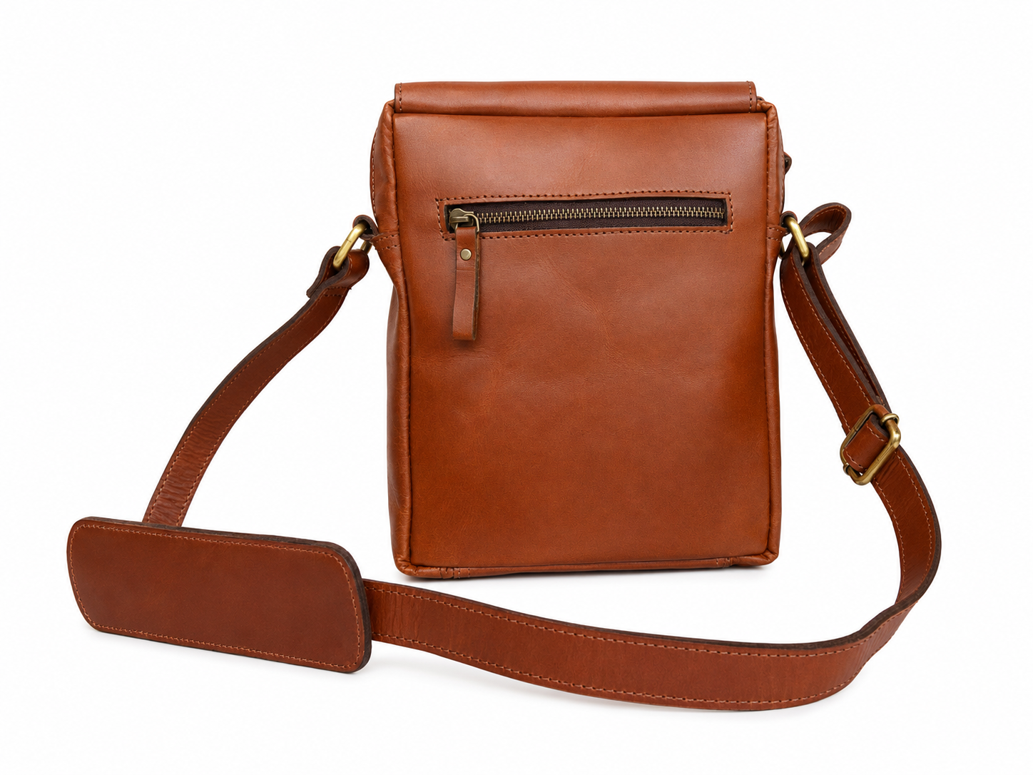 Cognac Tan Leather Crossbody Sling/Messenger Bag