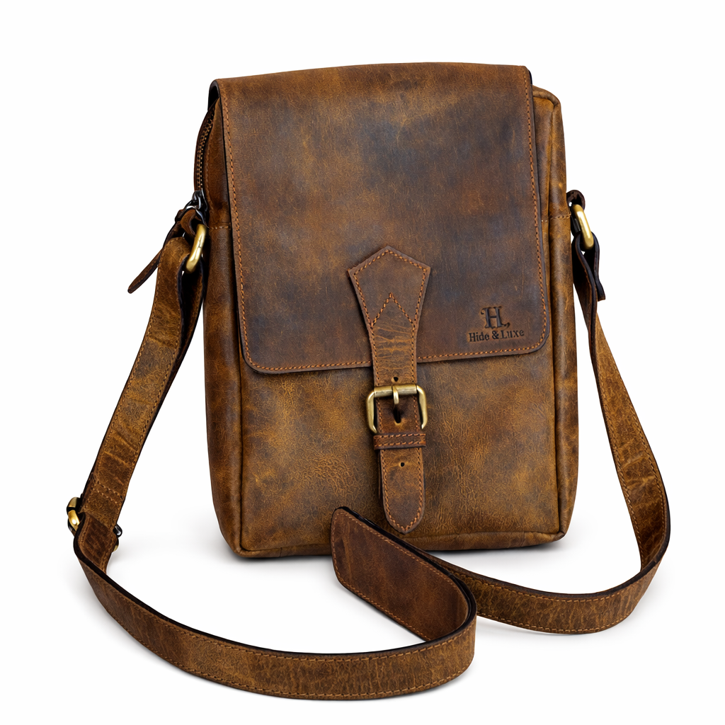 Hunter Brown Leather Crossbody Sling Bag