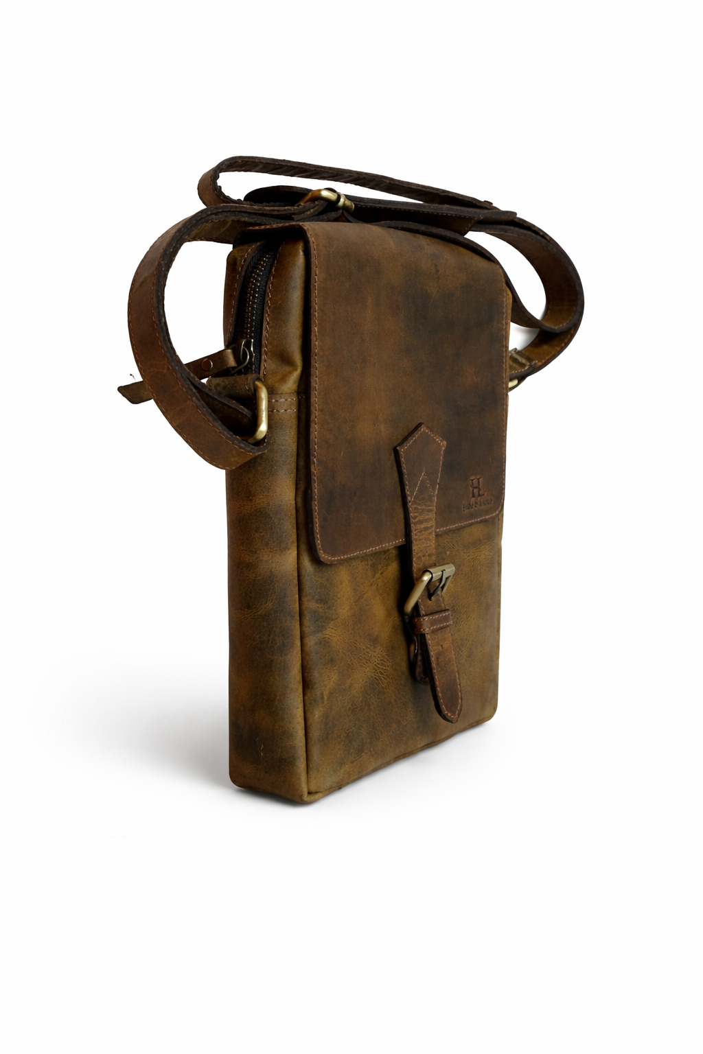 Hunter Brown Leather Crossbody Sling Bag