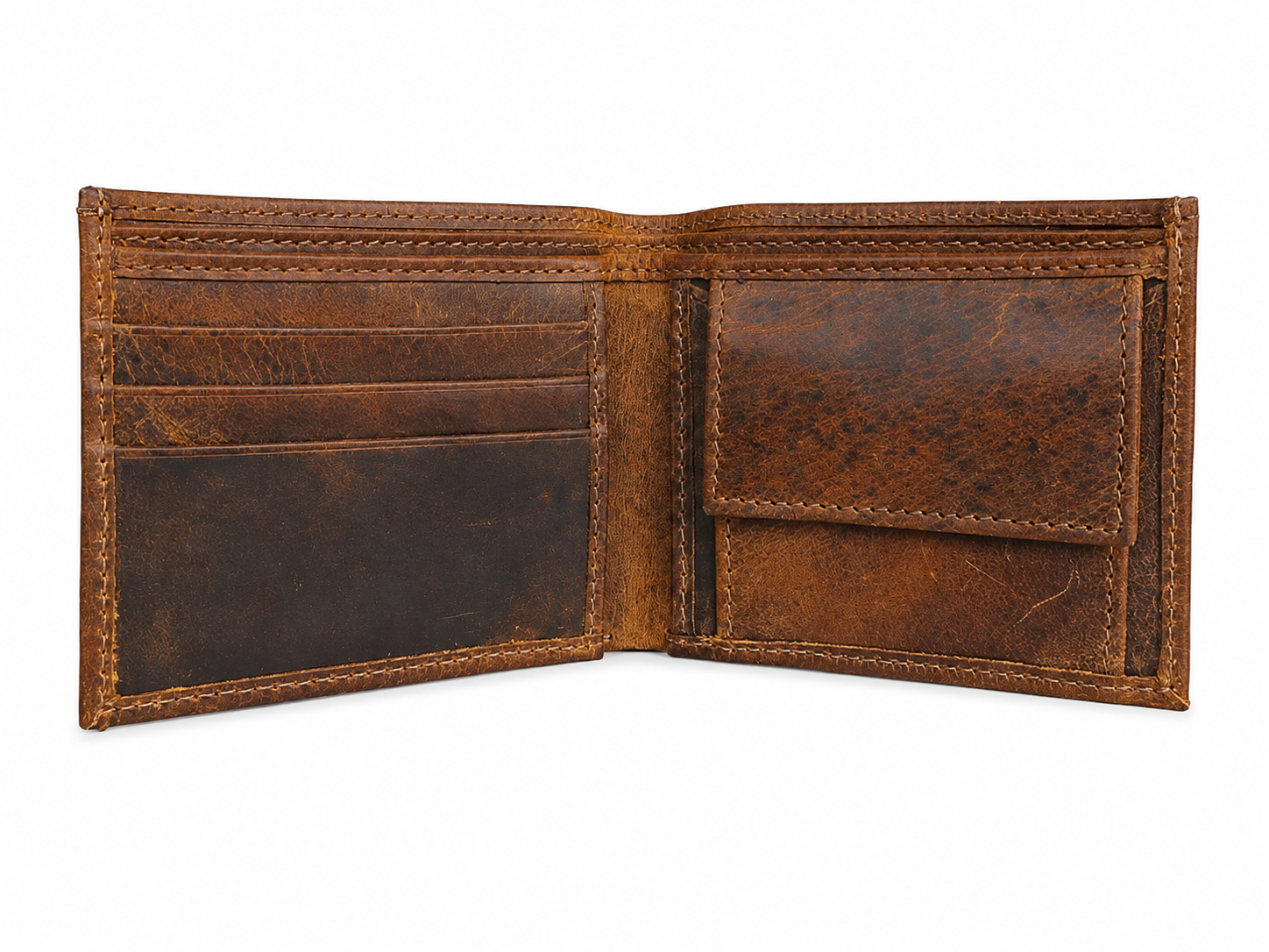 Full Grain Leather Bifold Wallet With Coin Pocket – Yellowish Brown