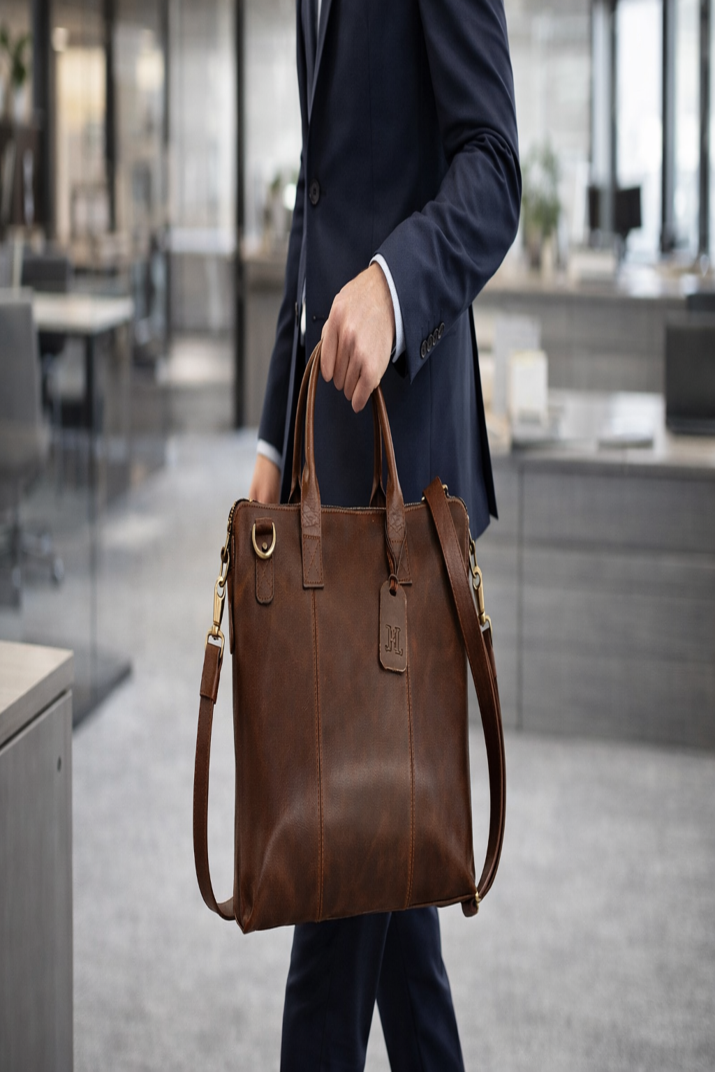 Laptop Bag – Dark Brown Glossy Leather - 13” MacBook Compatible