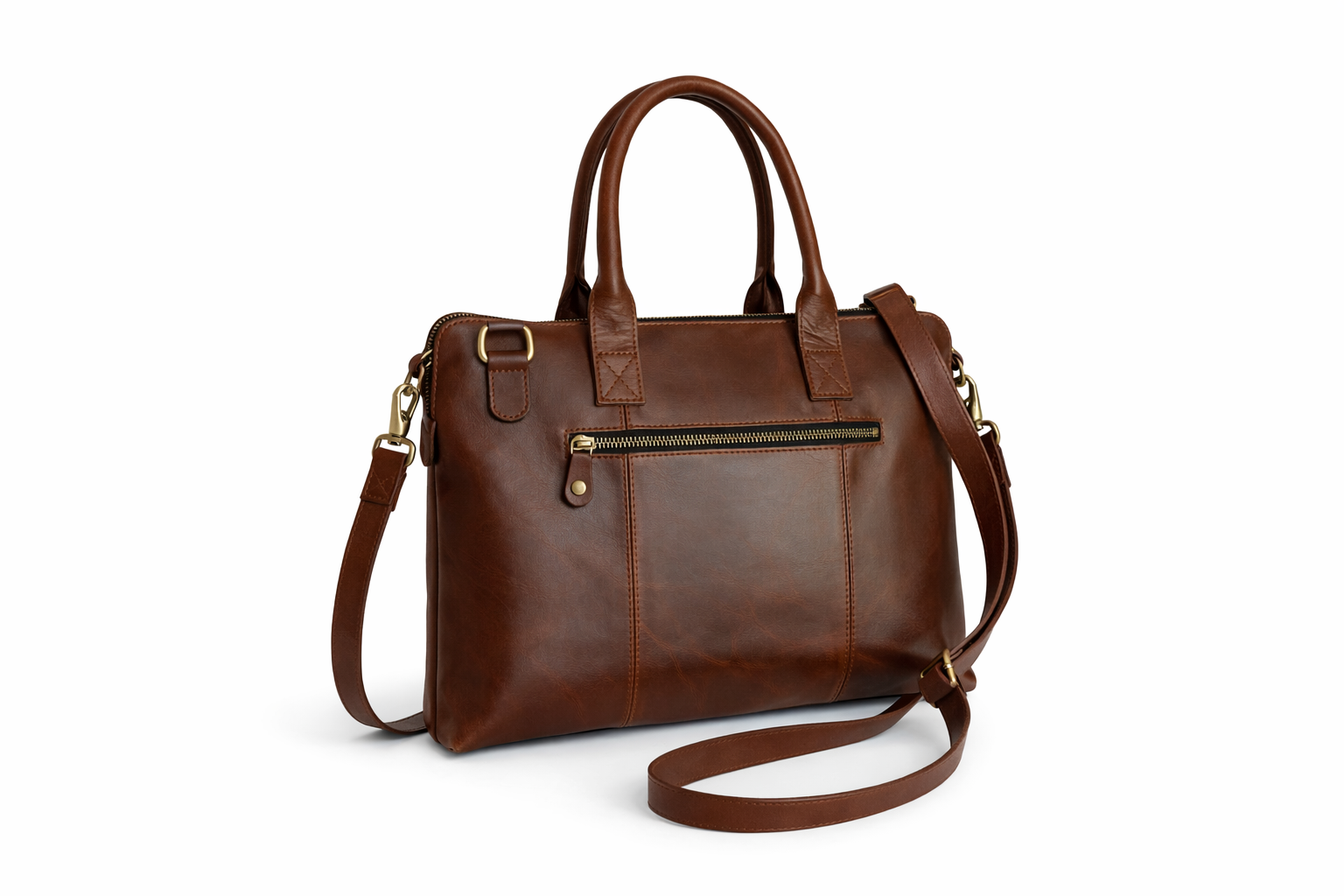 Laptop Bag – Dark Brown Glossy Leather - 13” MacBook Compatible