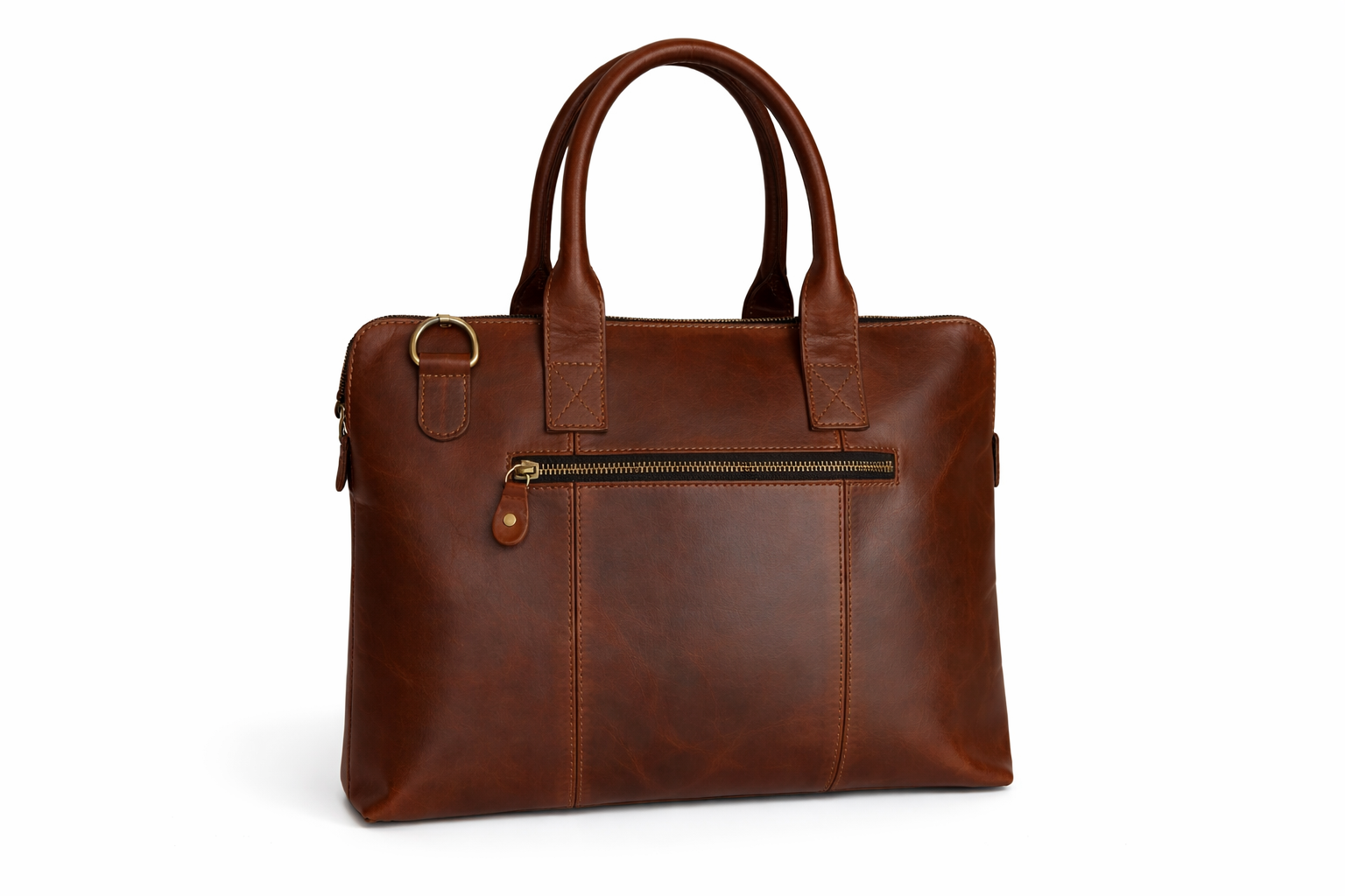 Laptop Bag – Dark Brown Glossy Leather - 13” MacBook Compatible