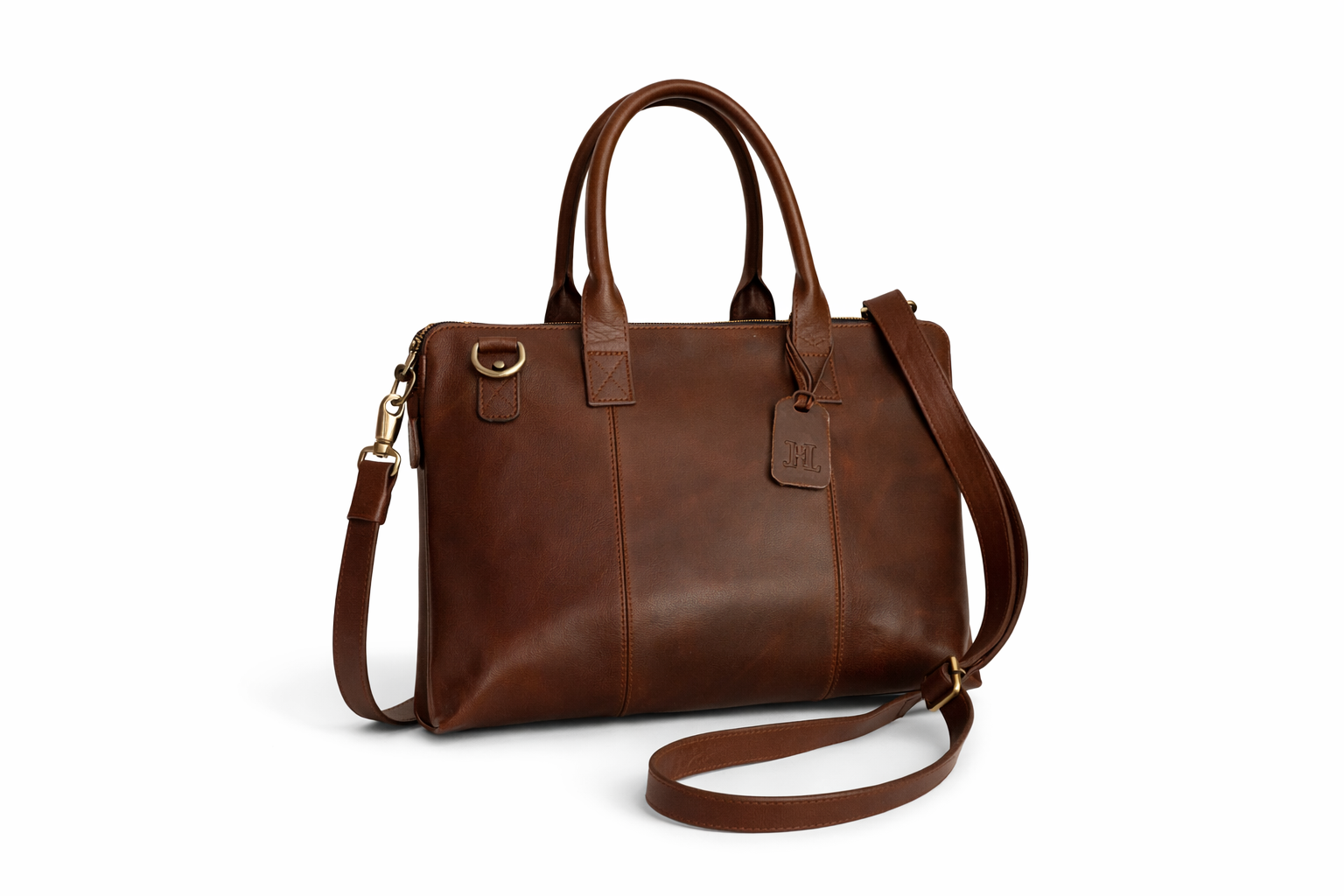Laptop Bag – Dark Brown Glossy Leather - 13” MacBook Compatible