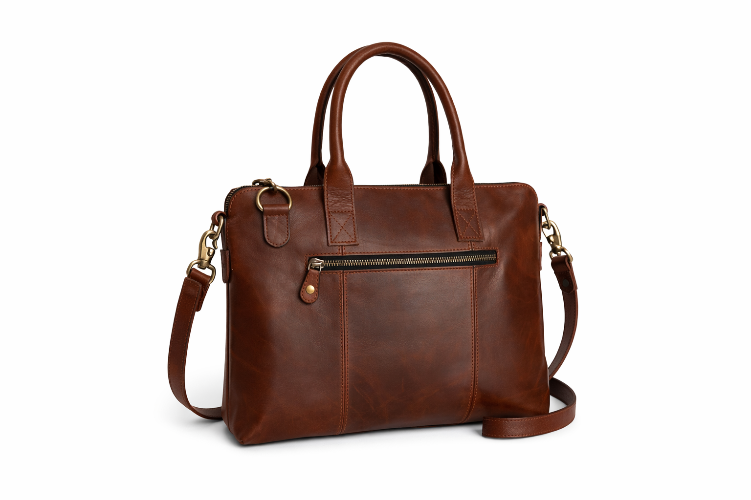 Laptop Bag – Dark Brown Glossy Leather - 13” MacBook Compatible