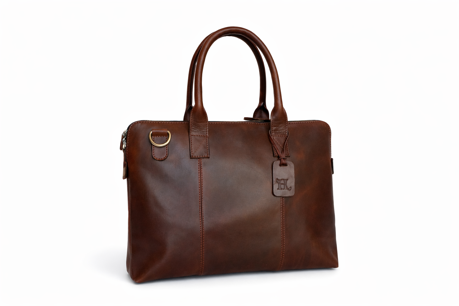 Laptop Bag – Dark Brown Glossy Leather - 13” MacBook Compatible