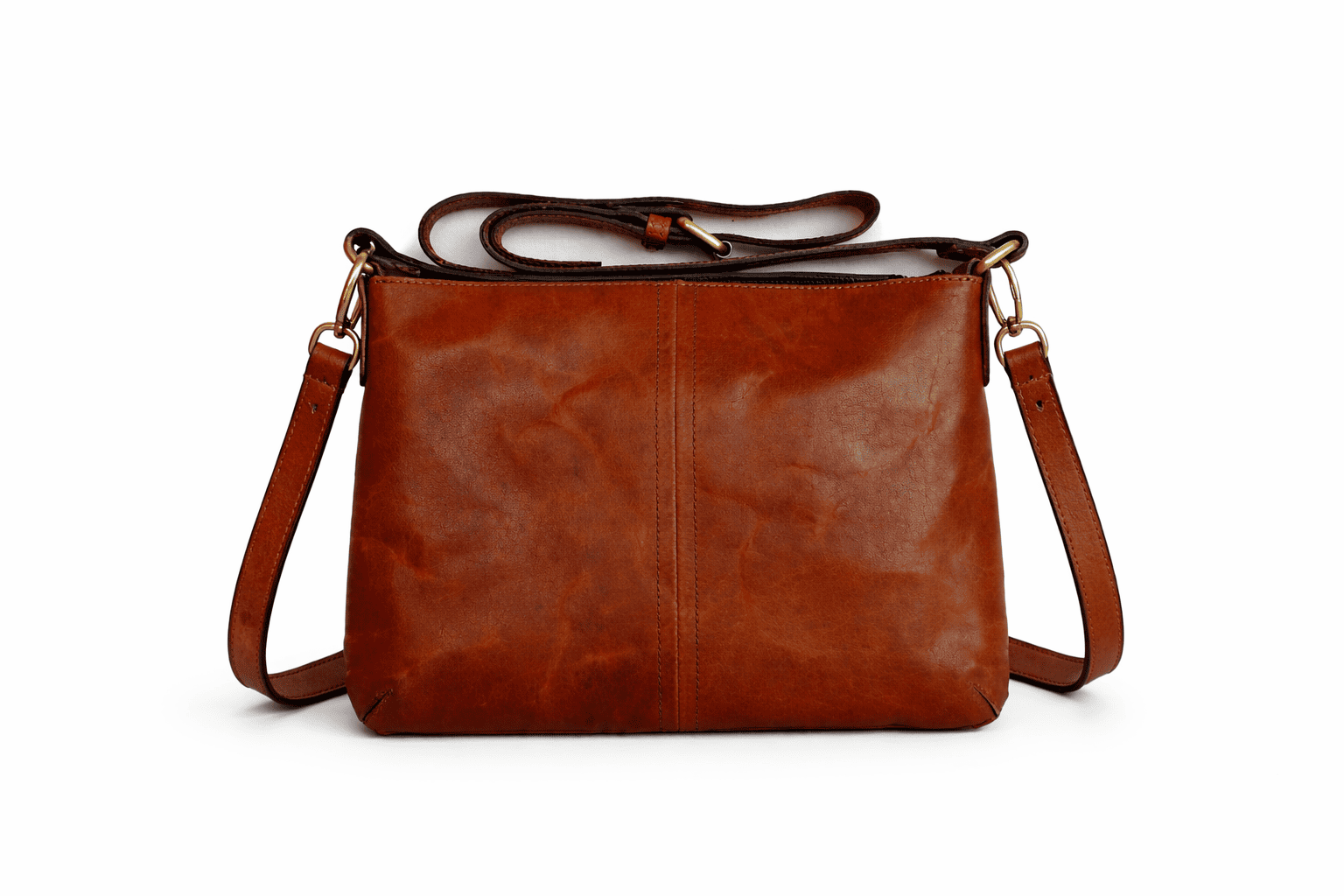 Classic Cognac Leather Crossbody Sling Bag