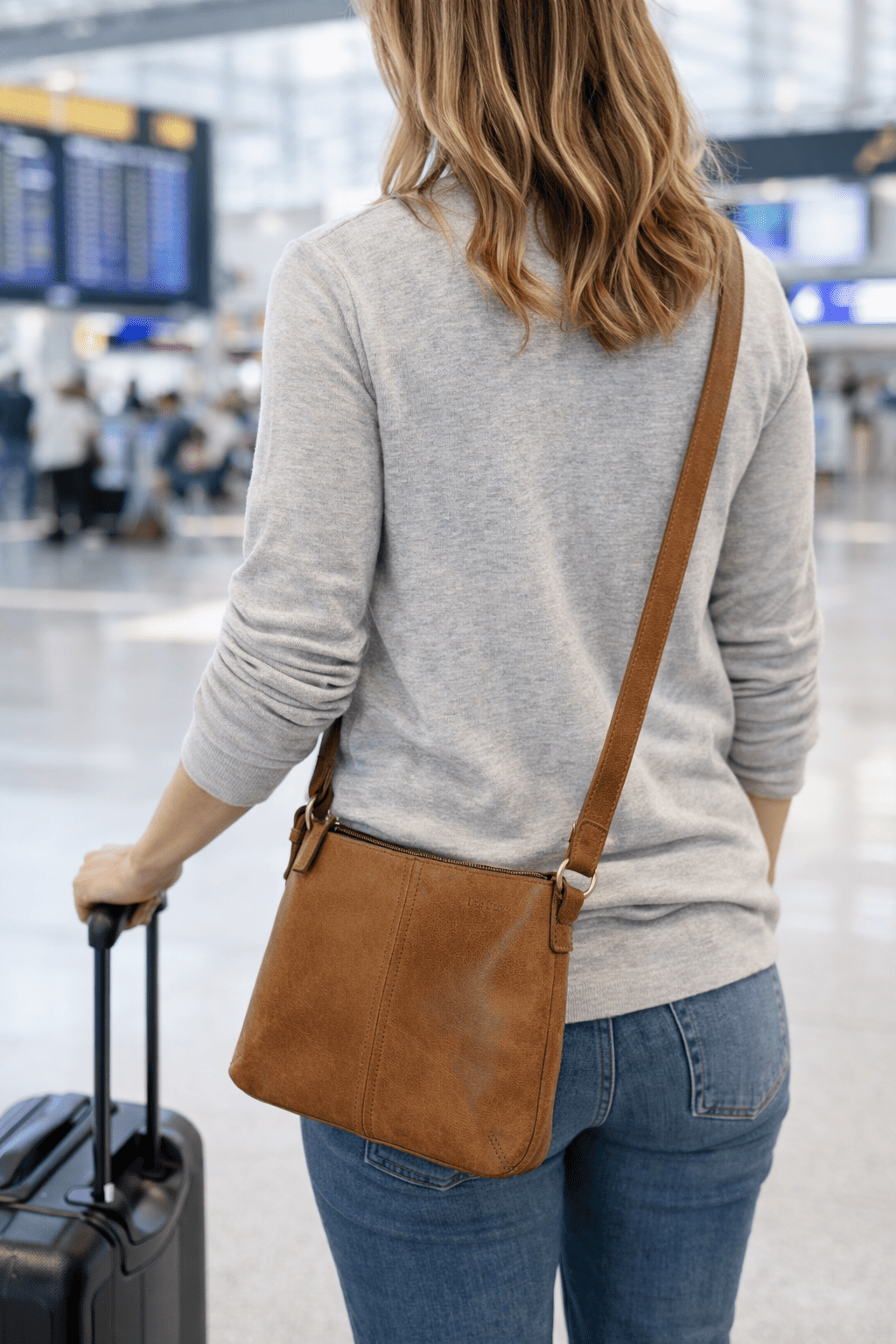 Camel Tan Soft Leather Crossbody Sling Bag
